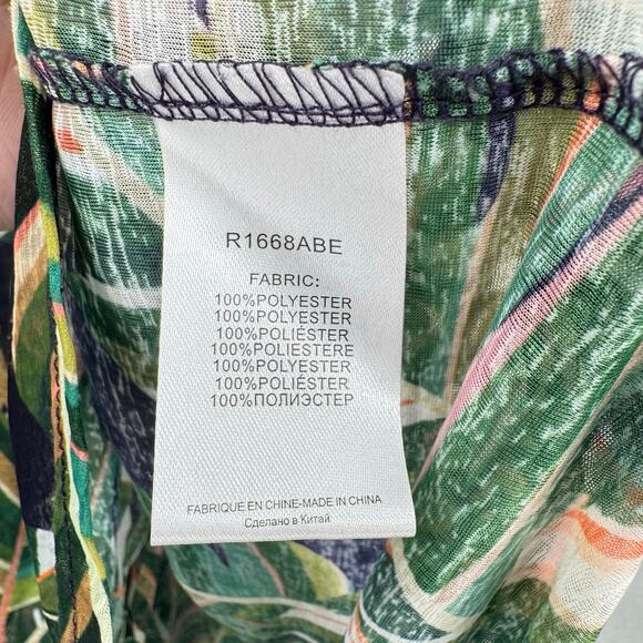 Molly Bracken Green Aloha Print Long Balloon Sleeve Button Up Relaxed Flared Top - Picture 12 of 13